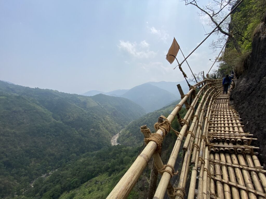View of the gorge hundreds of feet below