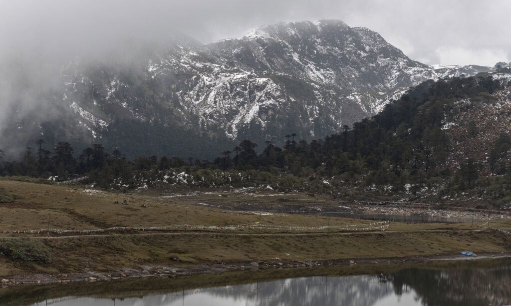 View of snow covered mountains from PT Tso