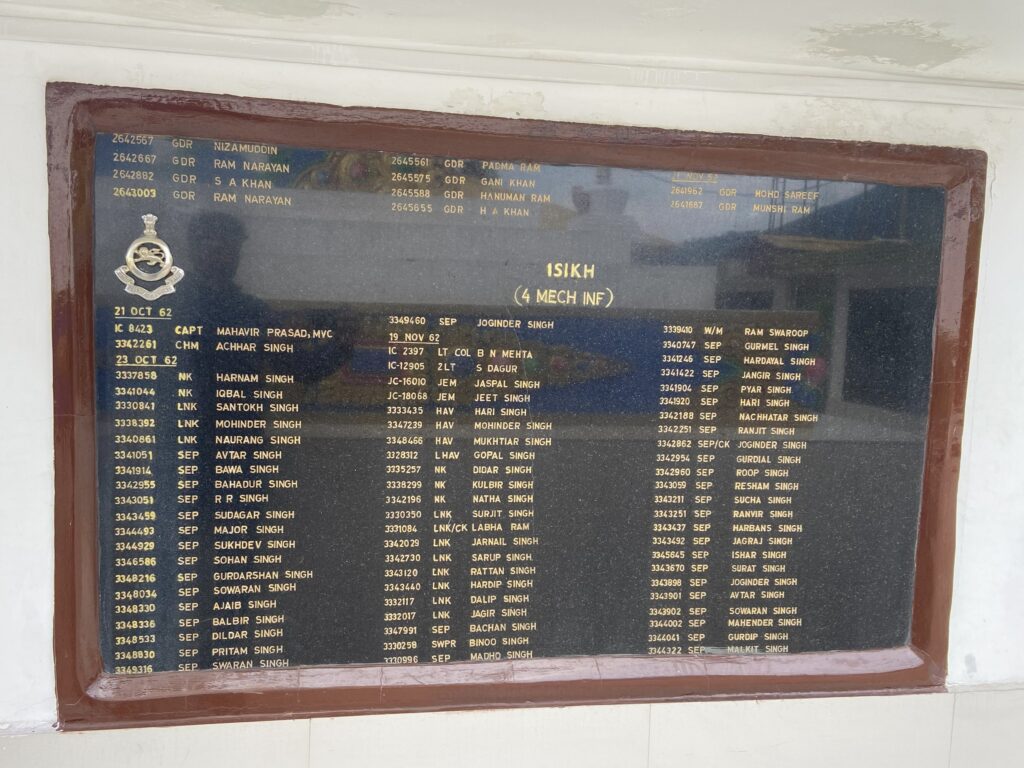 A board with a list of martyrs of the 1962 Indo-Sino war