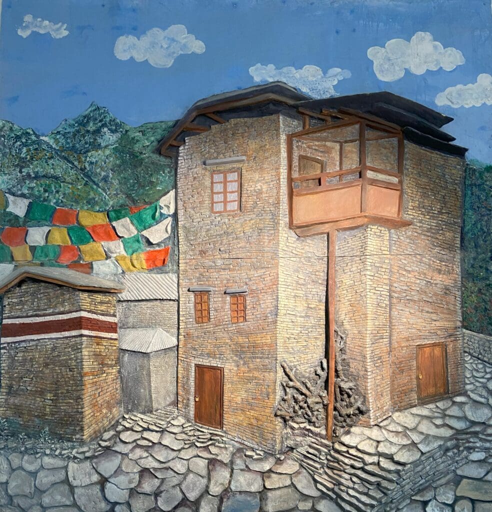 A painting of a Monpa house