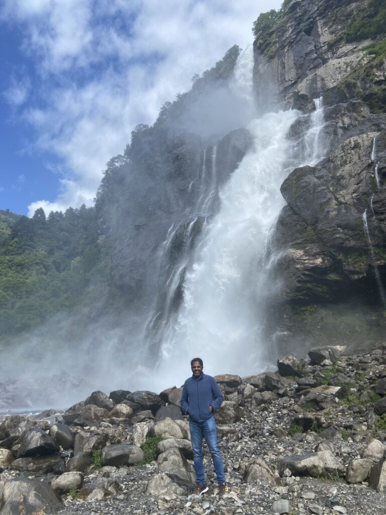 A selfie before the Nuranang waterfalls