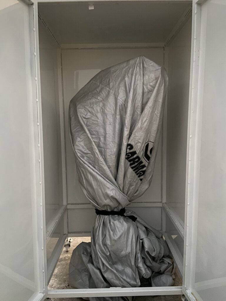 Telescope is inside the enclosure and also covered